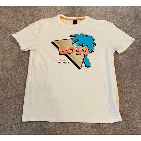 Hugo Boss Mens White T-Shirt With Graphic Print Cotton Blend Medium - Picture 2 of 11